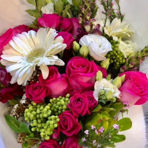 Cottesloe - A beautiful selection of fresh quality Hot Pink Roses, Brazilia, Lissianthus and Gerberas